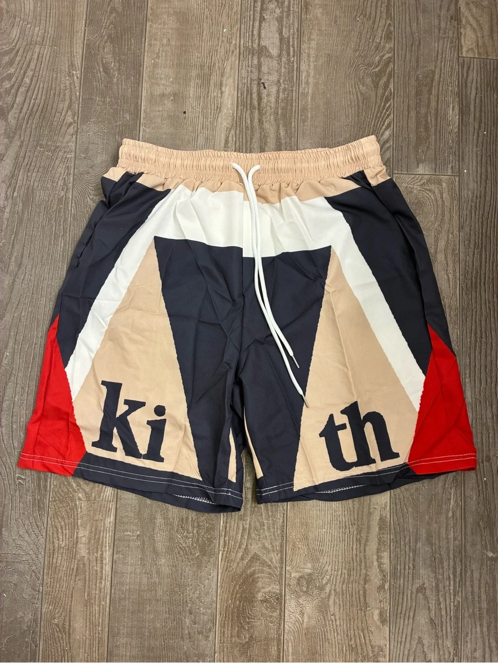 Kith Size Medium Colorblock Drawstring Shorts — Navy, Beige, White & Red